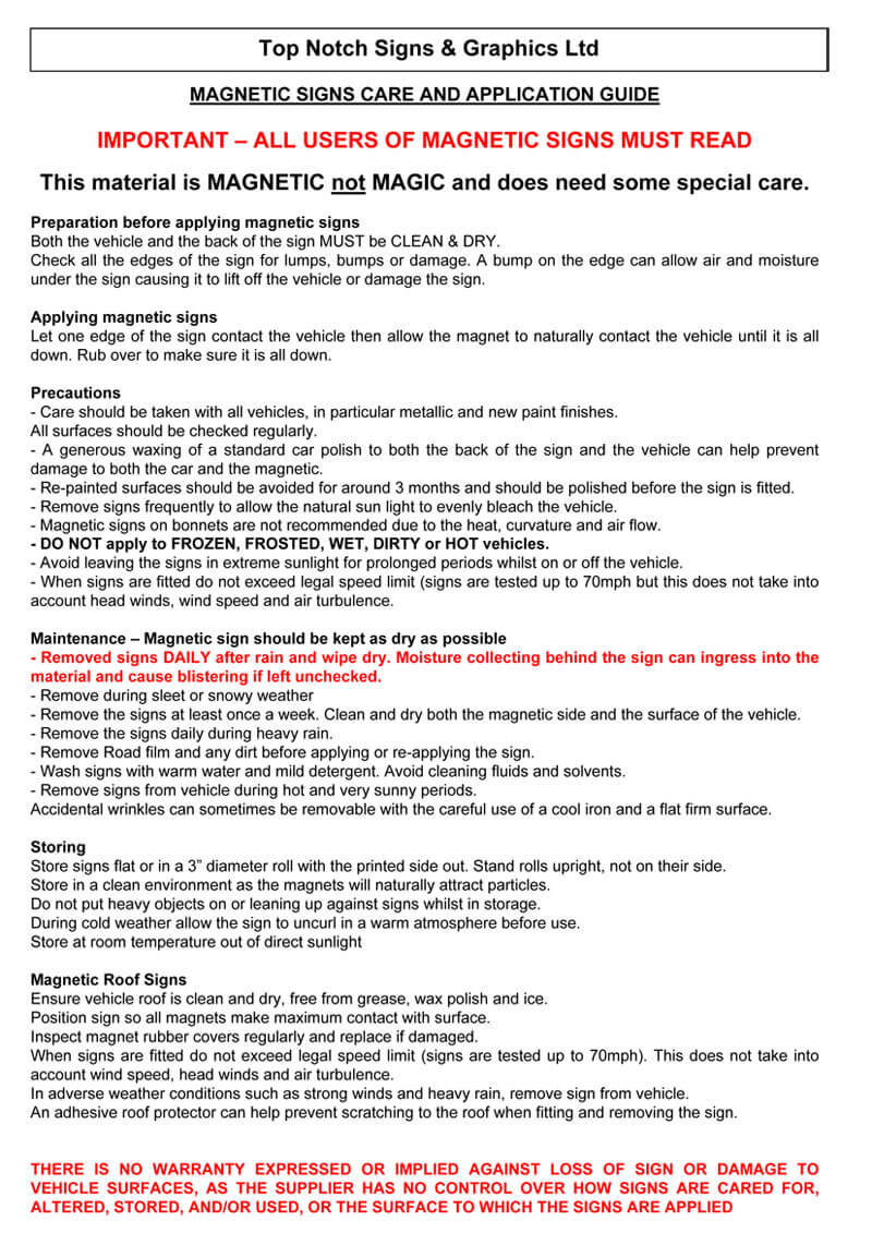 Magnetic Care Sheet